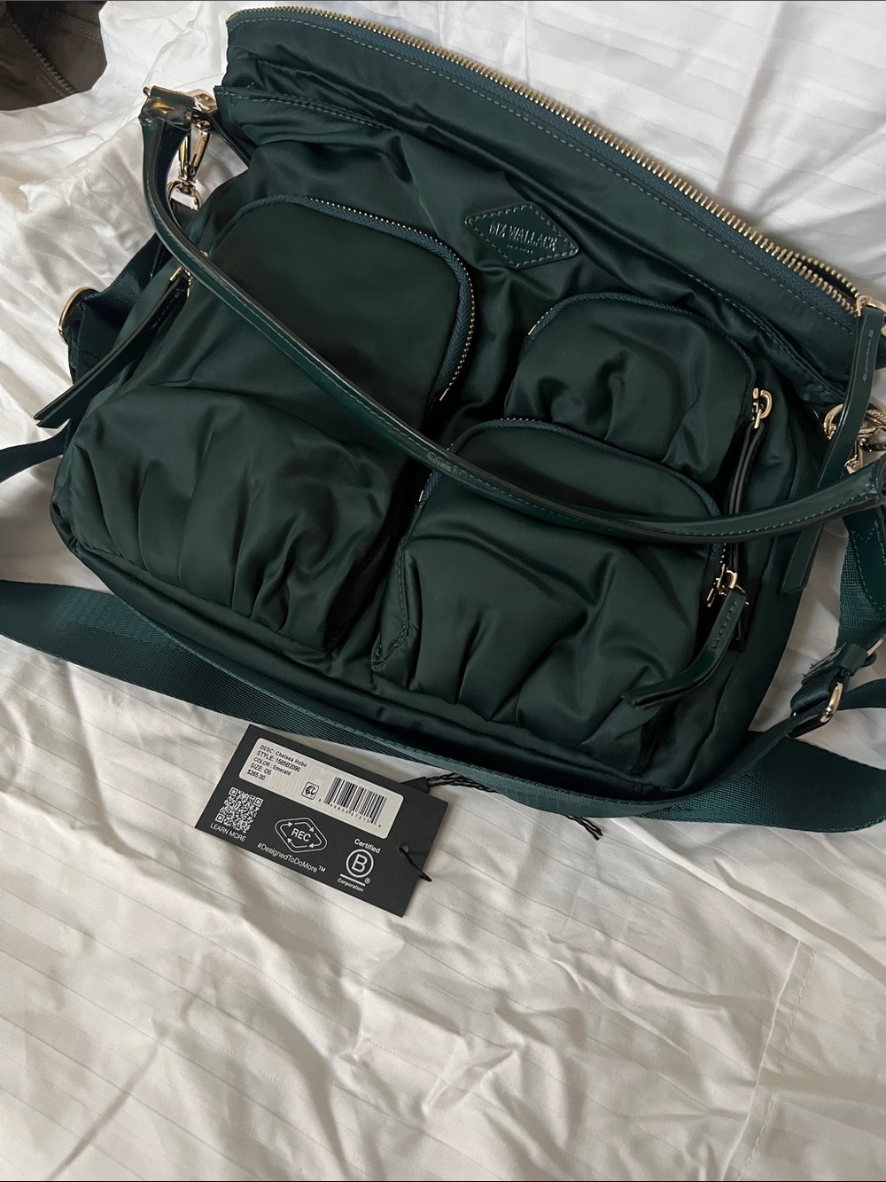 MZ Wallace Chelsea Hobo Dark Green Nylon Utility Shoulder Bag